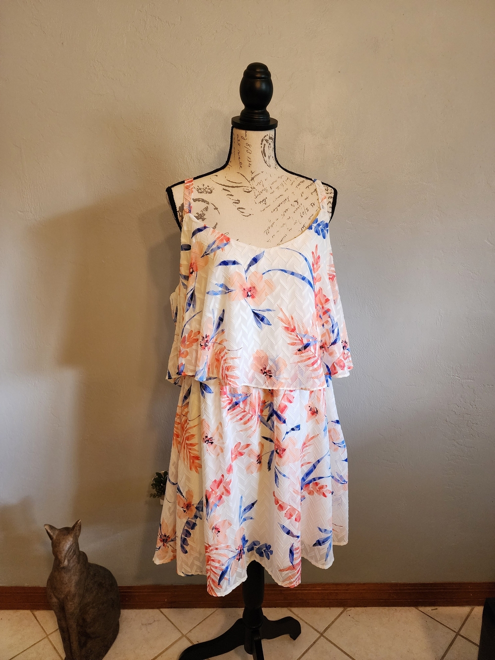 Charlotte Russe White Mini Dress with Peach & Blue Floral Print